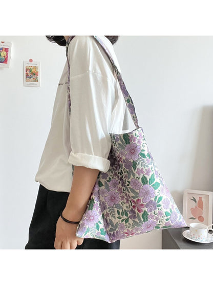 Side view of Cosbai Purple Bloom Slouch Shoulder Bag showing slouchy design