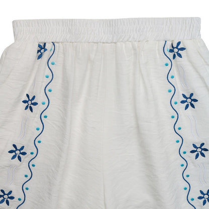 Troposa - Boho White Embroidered Lounge Top and Short Set
