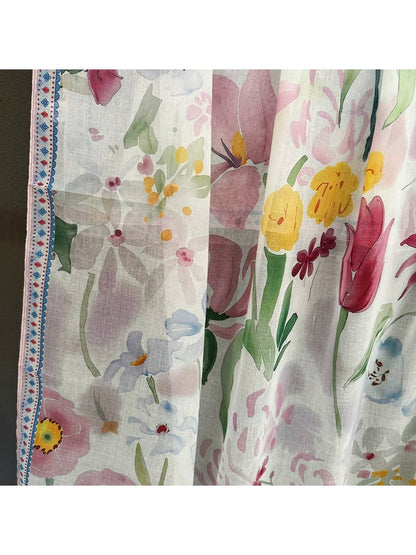 Scarvii - Soft Watercolor Floral Printed Square Scarf