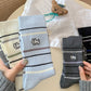 Rufia - Stripe Mid-Calf Capsule Sock with Puppy Patterns