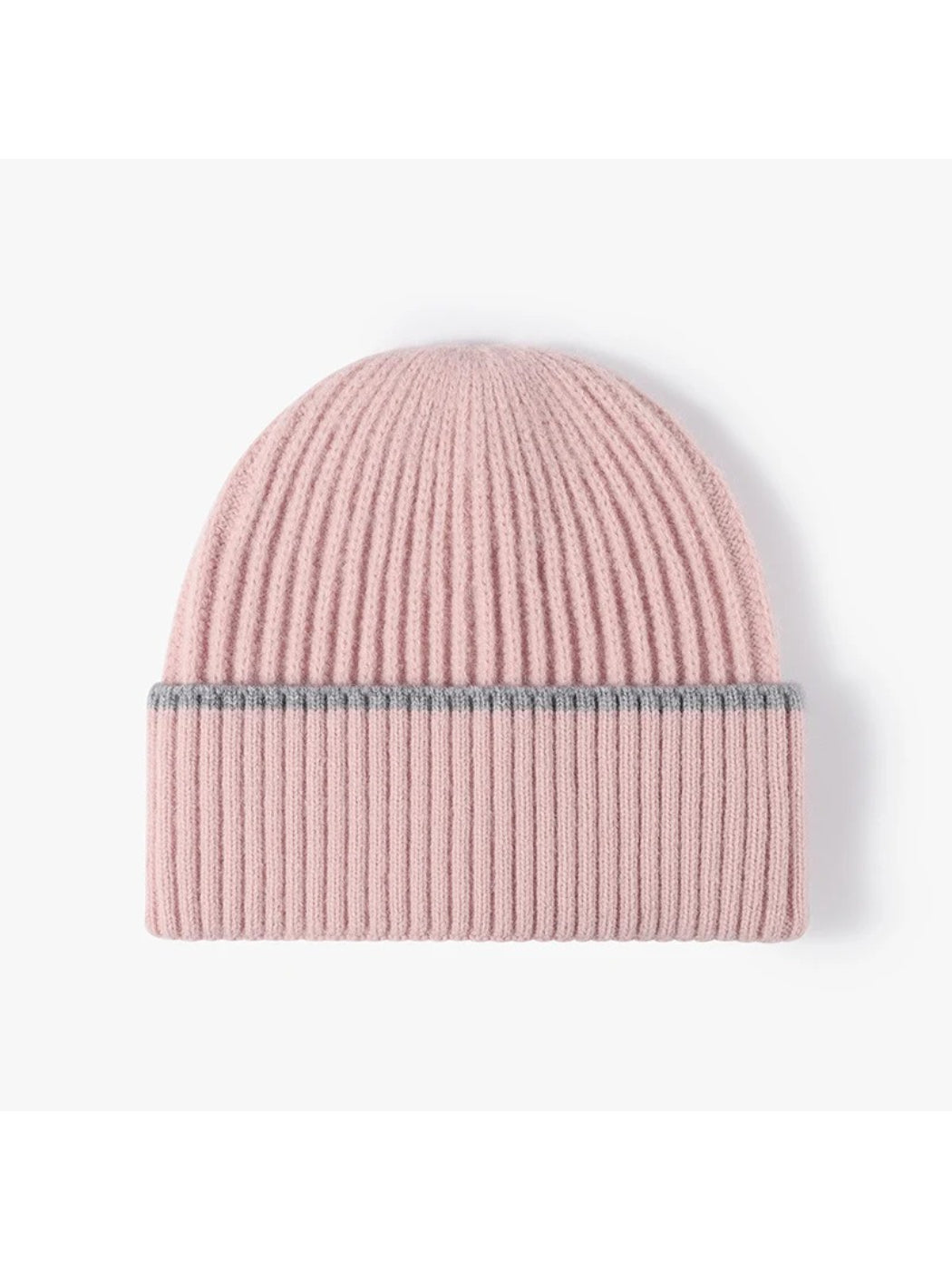 Haila - Fine Rib Contrast Stripe Cuffed Knit Beanie