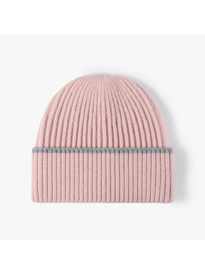 Haila - Fine Rib Contrast Stripe Cuffed Knit Beanie