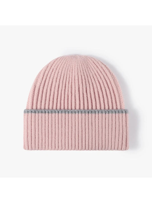 Haila - Fine Rib Contrast Stripe Cuffed Knit Beanie