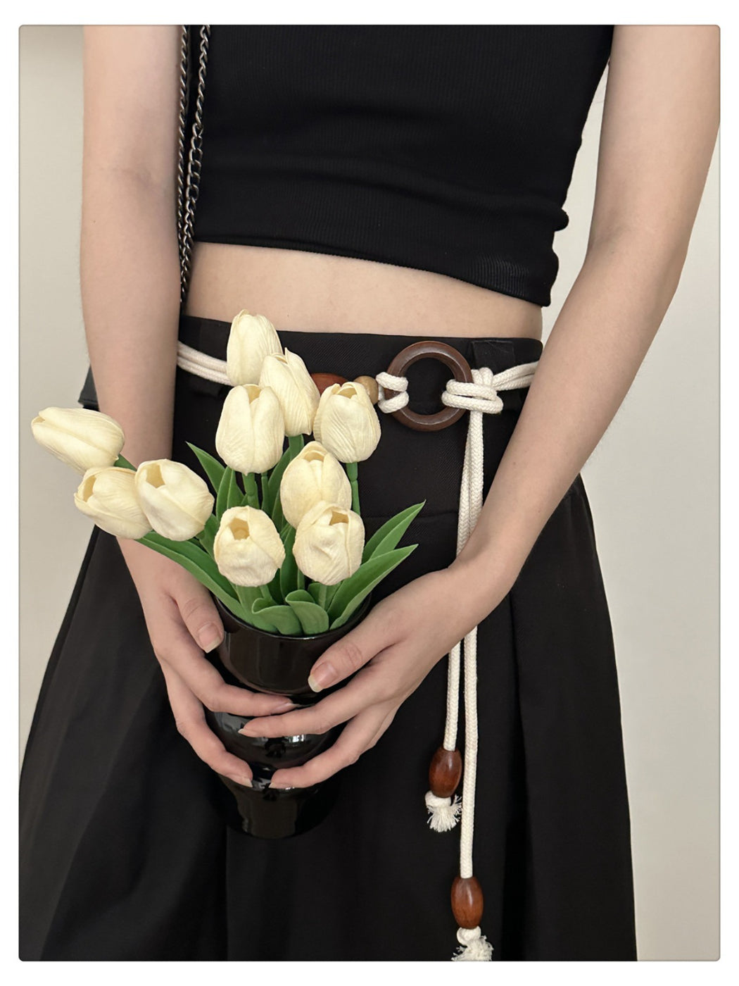 Beco Boho rope waist tie belt displayed flat showing length and texture