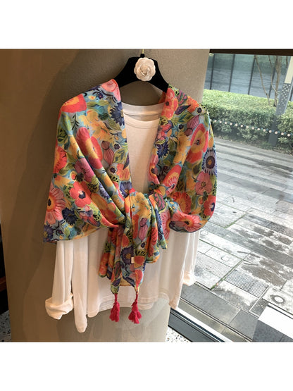 Scarvii - Garden Floral Print Draped Shawl Scarf