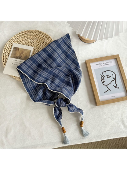 Scarvii - Simple Plaid Tassel Triangle Bandana