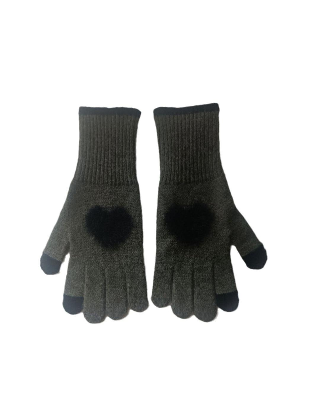 Gloving - Fuzzy Heart Knit Gloves