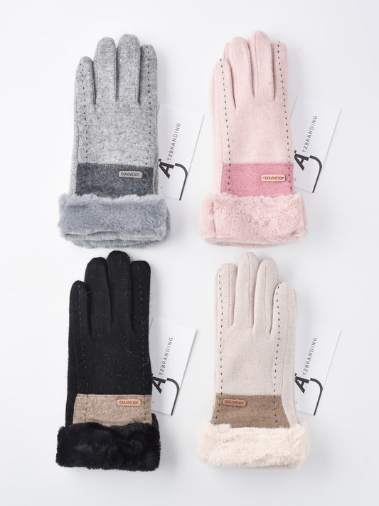 Pair of black Gloving windproof blending gloves displayed flat on white background