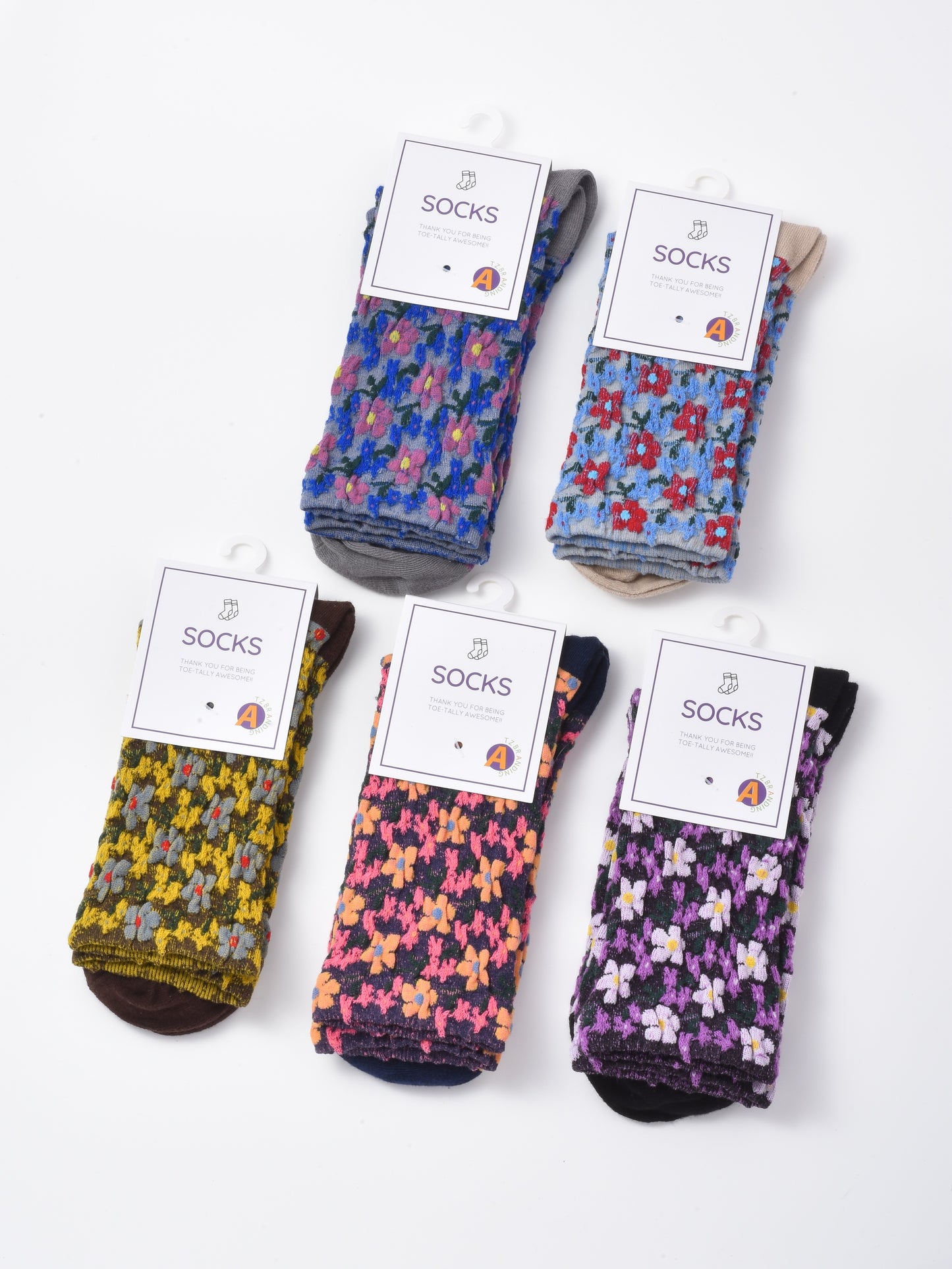 Rufia - Embossed Tiny Floral Pattern Mid-Calf Socks