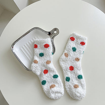 Rufia - Polka Dot Smiley Face Coral Fleece Socks