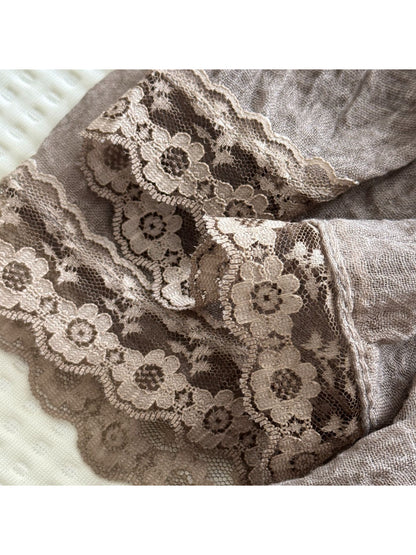 Scarvii - Lace Trim Crinkle Long Scarf