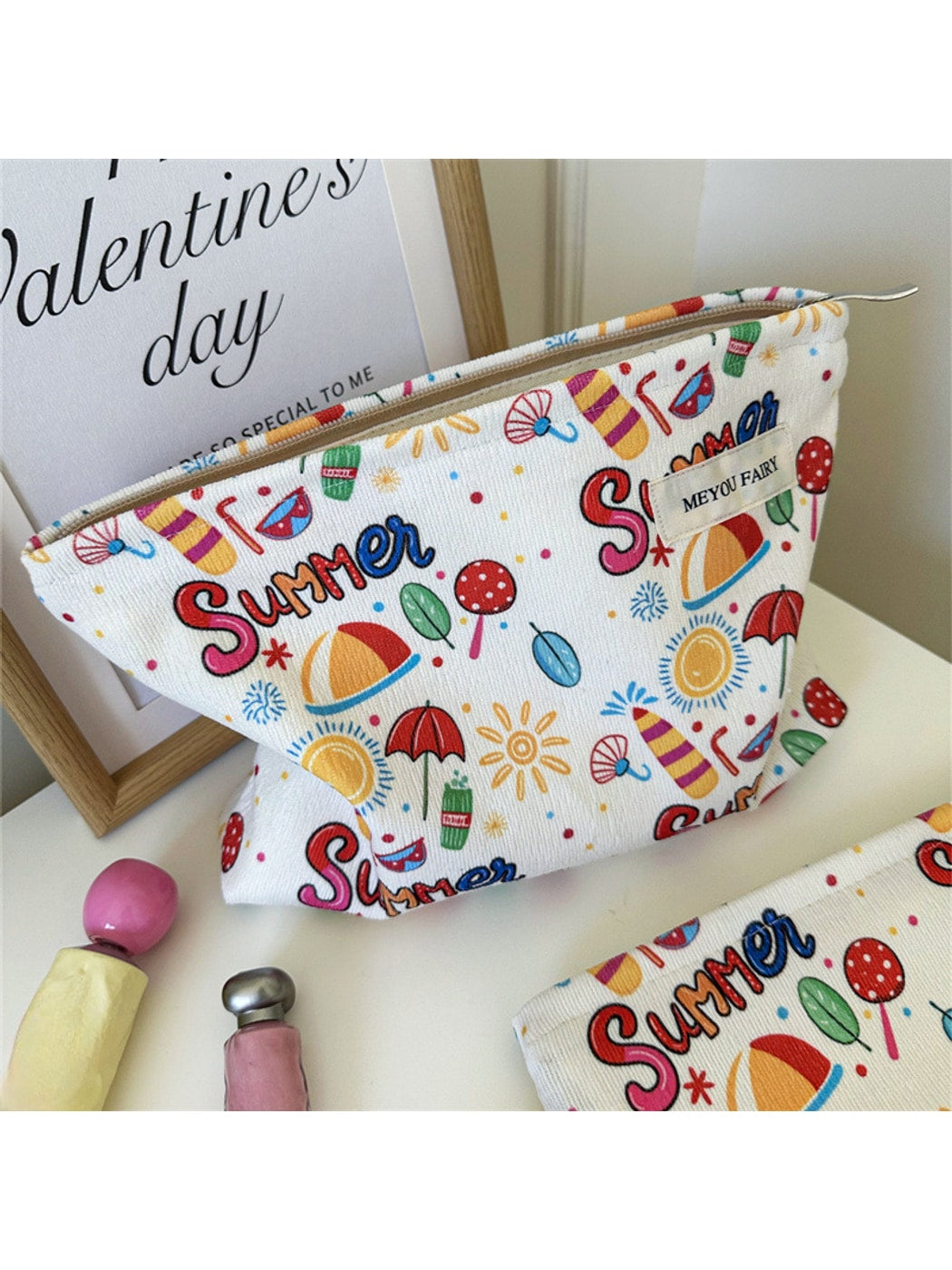 Cosbai - Summer Graffiti Print Cosmetic Organizer Bag