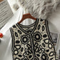 Crosa - Black and White Floral Hollow Knit Vest