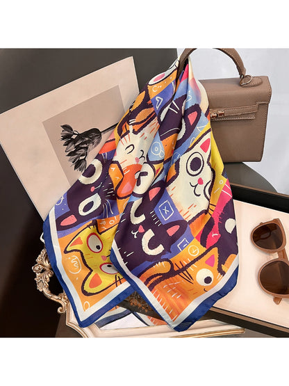Scarvii Cute Cat Print Square Scarf