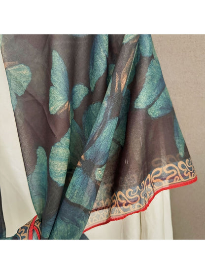 Scarvii - Green Butterfly Print Square Scarf