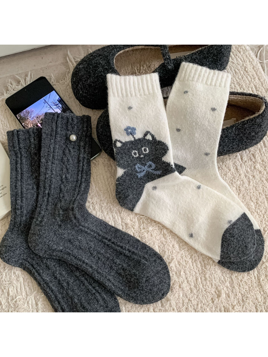 Rufia - Mixed Cat Pattern Crew Socks