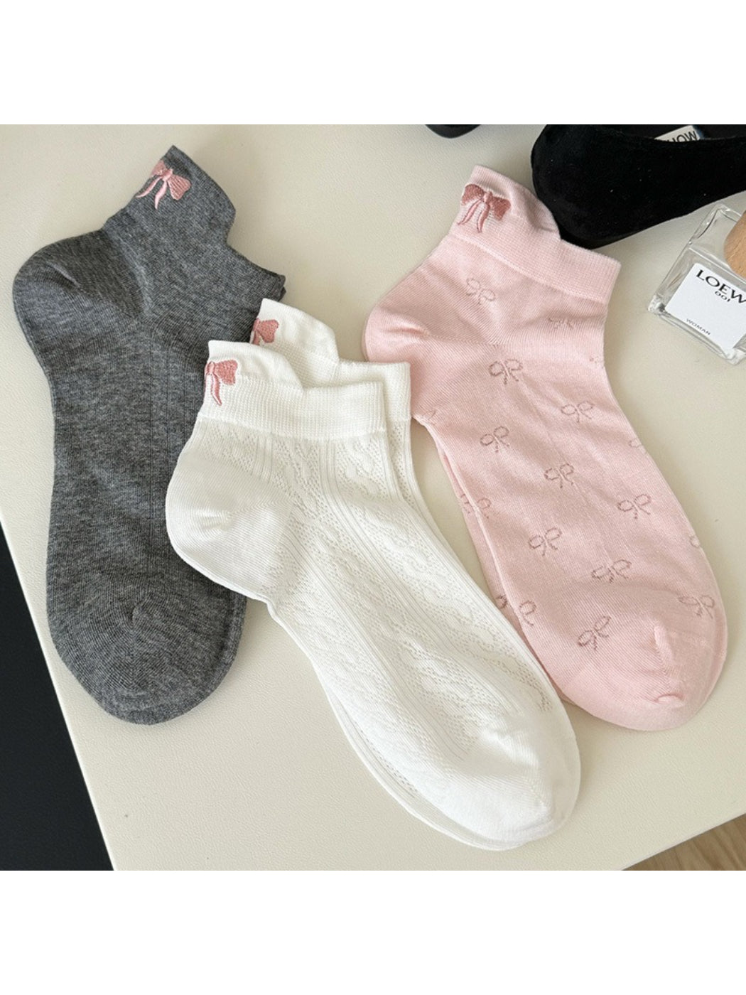 Rufia - Bow Pattern Lightweight Ankle Socks