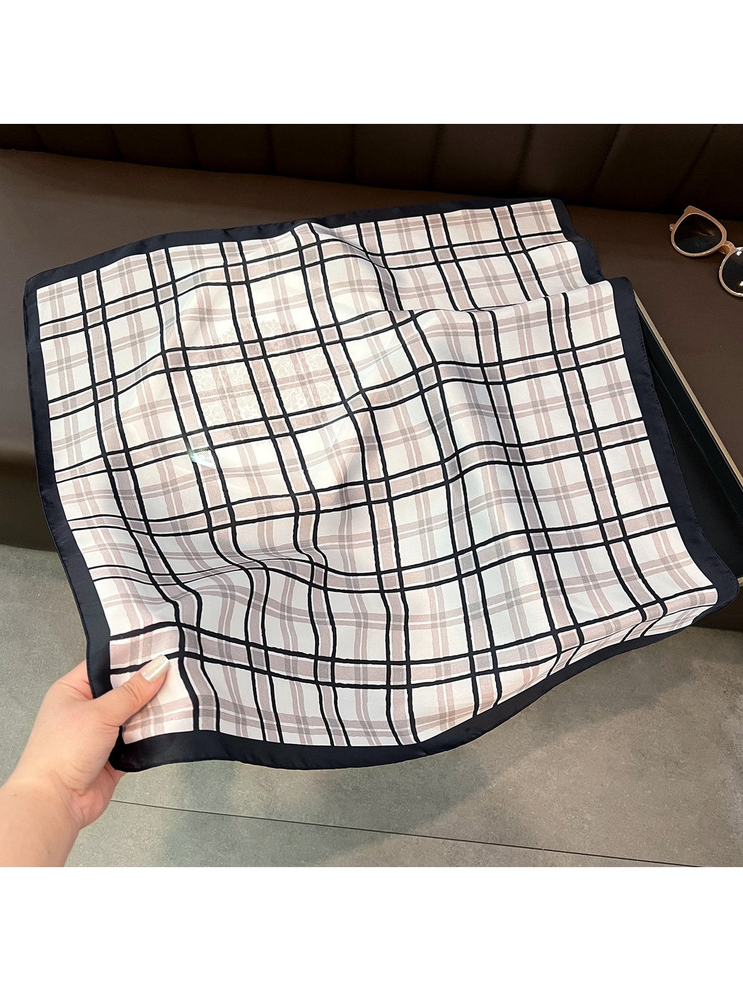 Scarvii - Classic Check Border Accent Square Scarf