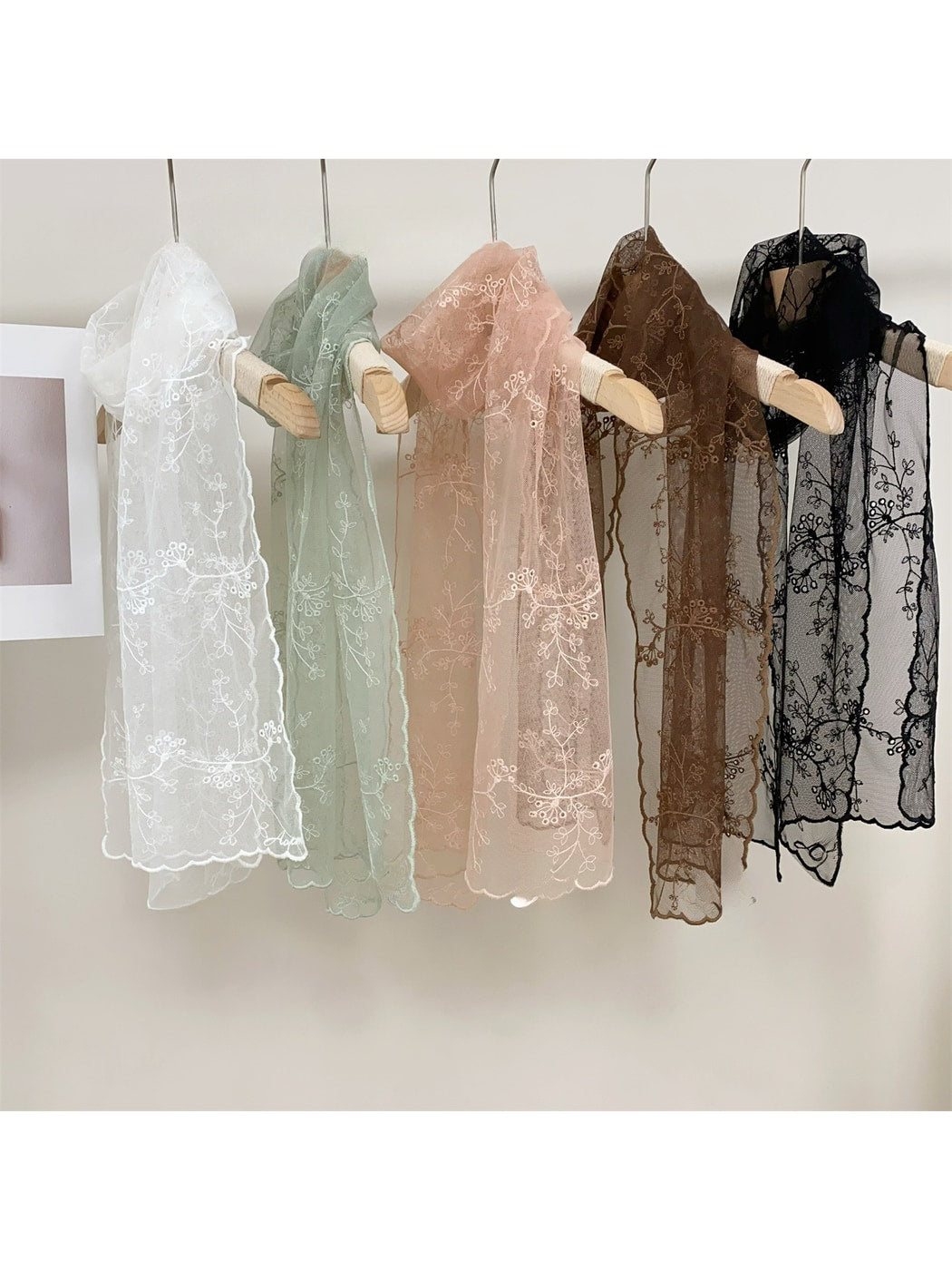 Scarvii - Sheer Embroidered Decorative Long Scarf