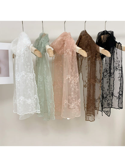 Scarvii - Sheer Embroidered Decorative Long Scarf
