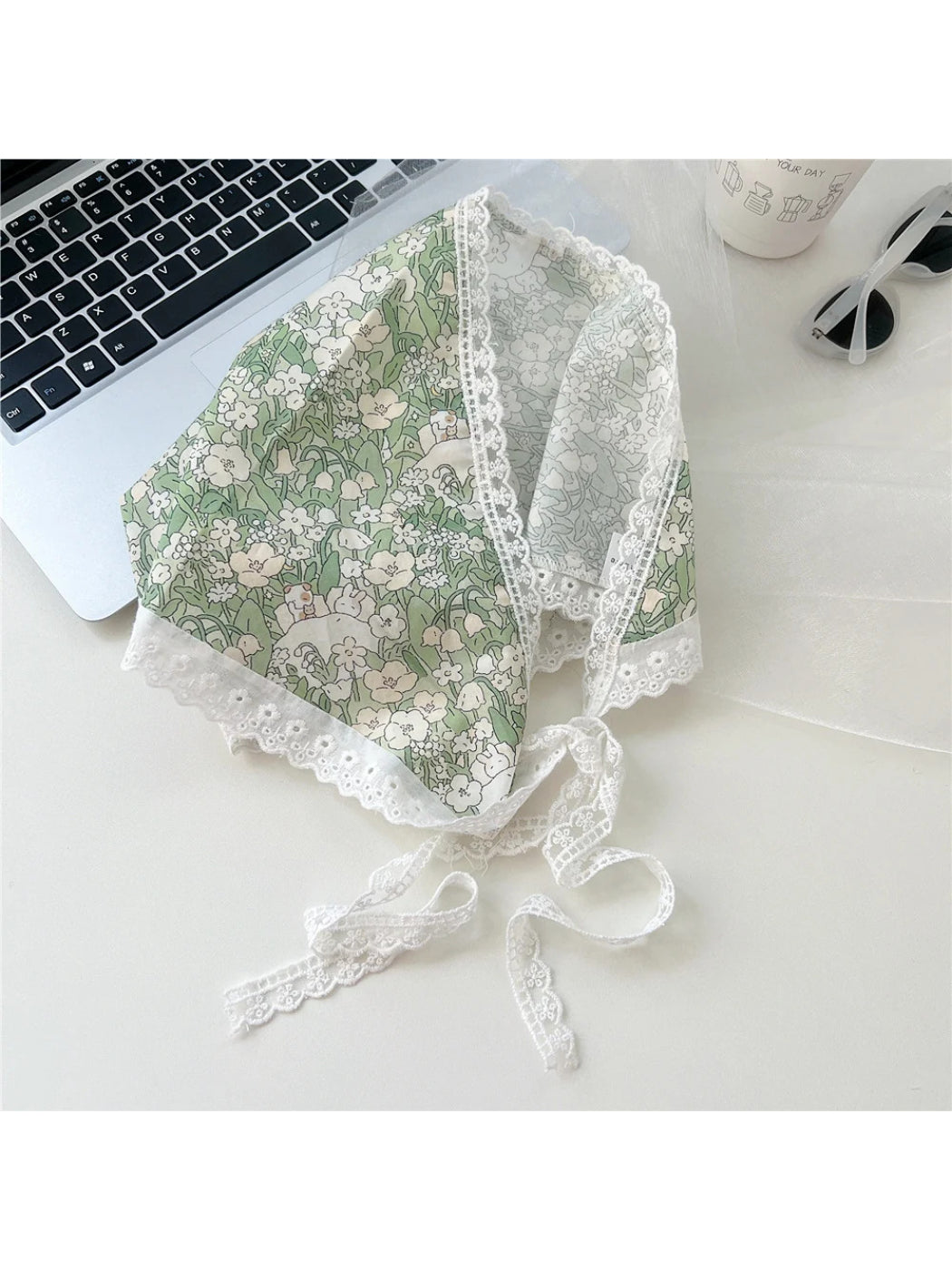 Scarvii - Lace-Trim Patchwork Triangle Scarf