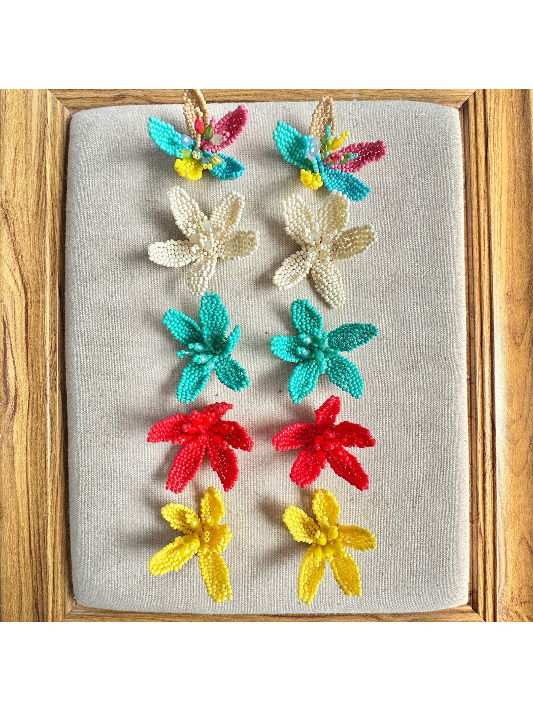 Earwish Colourful Bead Bloom Earrings with multicolored beads and gold-tone metal accents