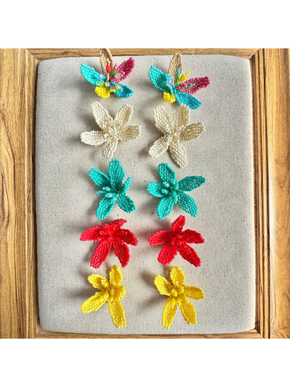 Earwish Colourful Bead Bloom Earrings with multicolored beads and gold-tone metal accents