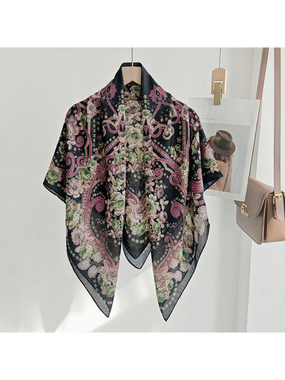 Scarvii Symmetric Floral Medallion Square Scarf
