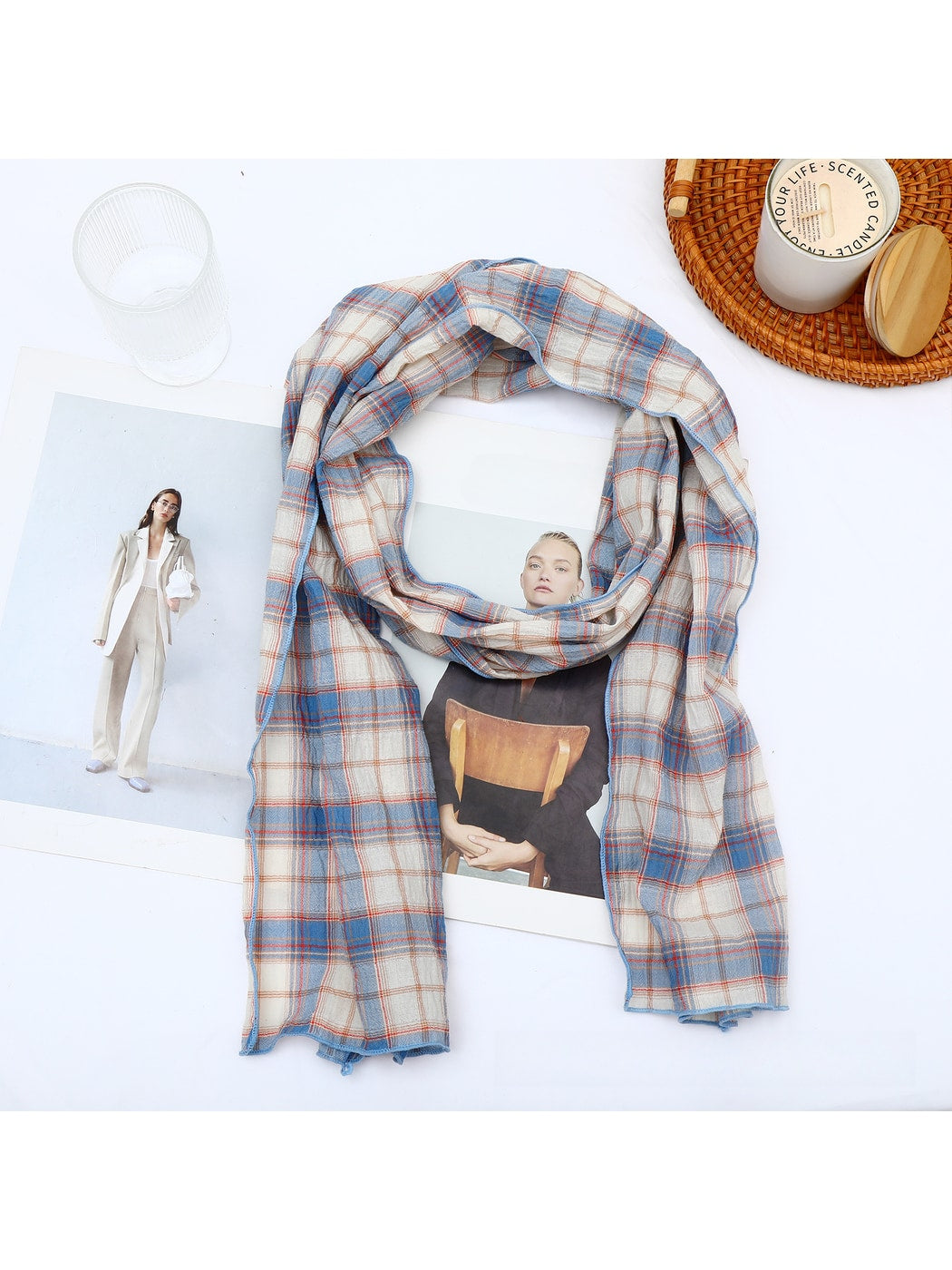 Scarvii - Retro Plaid Geometric Long Rectangle Scarf
