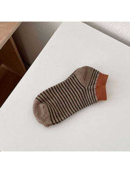 Rufia - Retro Style Striped Colorblock Ankle Socks