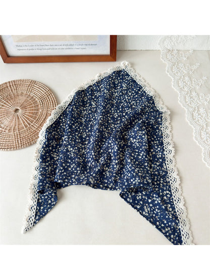 Scarvii - Ditsy Floral Lace Trim Triangle Scarf