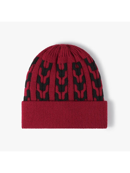 Haila - Contrast Chain-Pattern Fleece-Lined Beanie