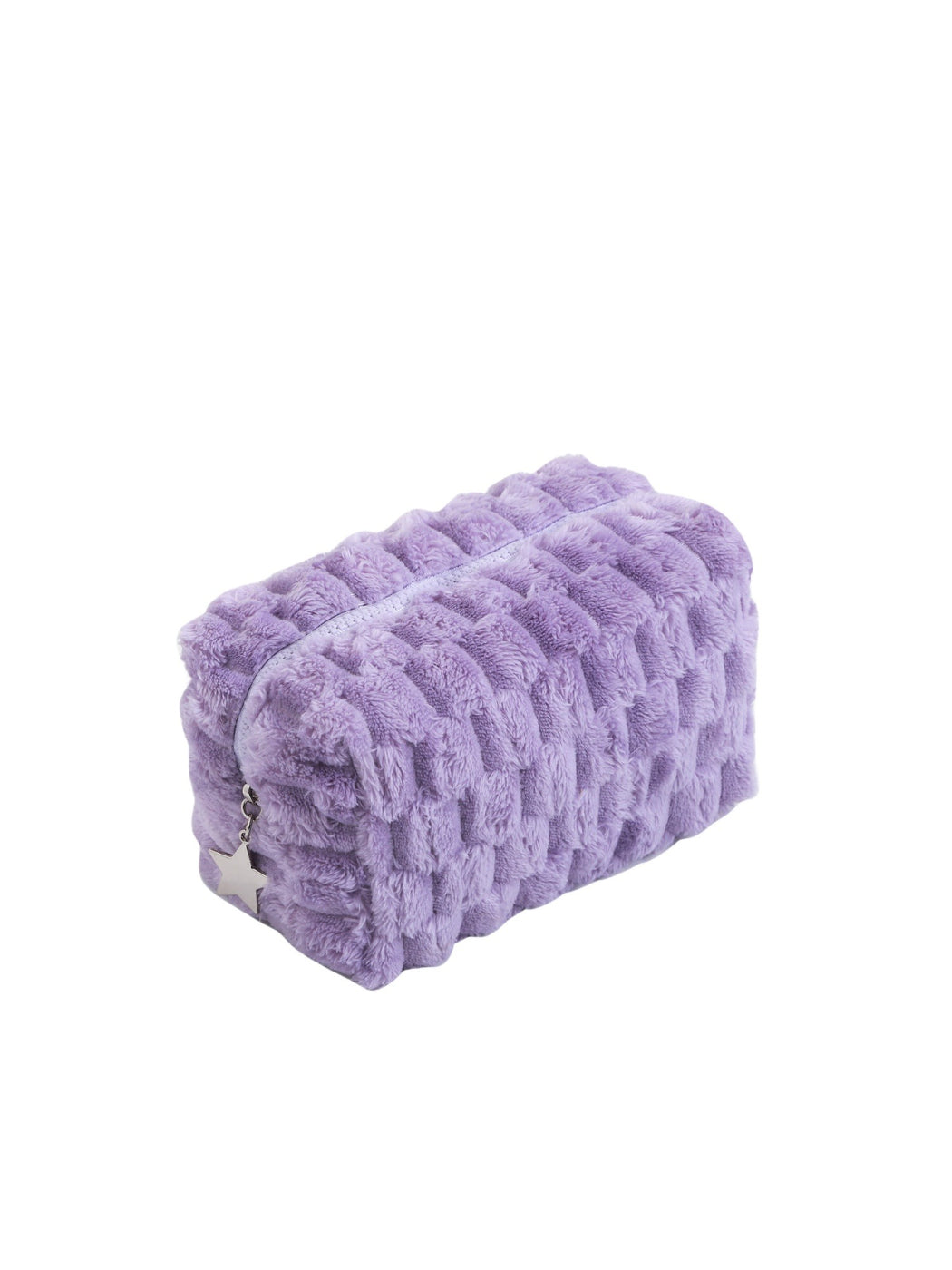 Cosbai - Textured Faux Fur Cosmetic Pouch with Charm