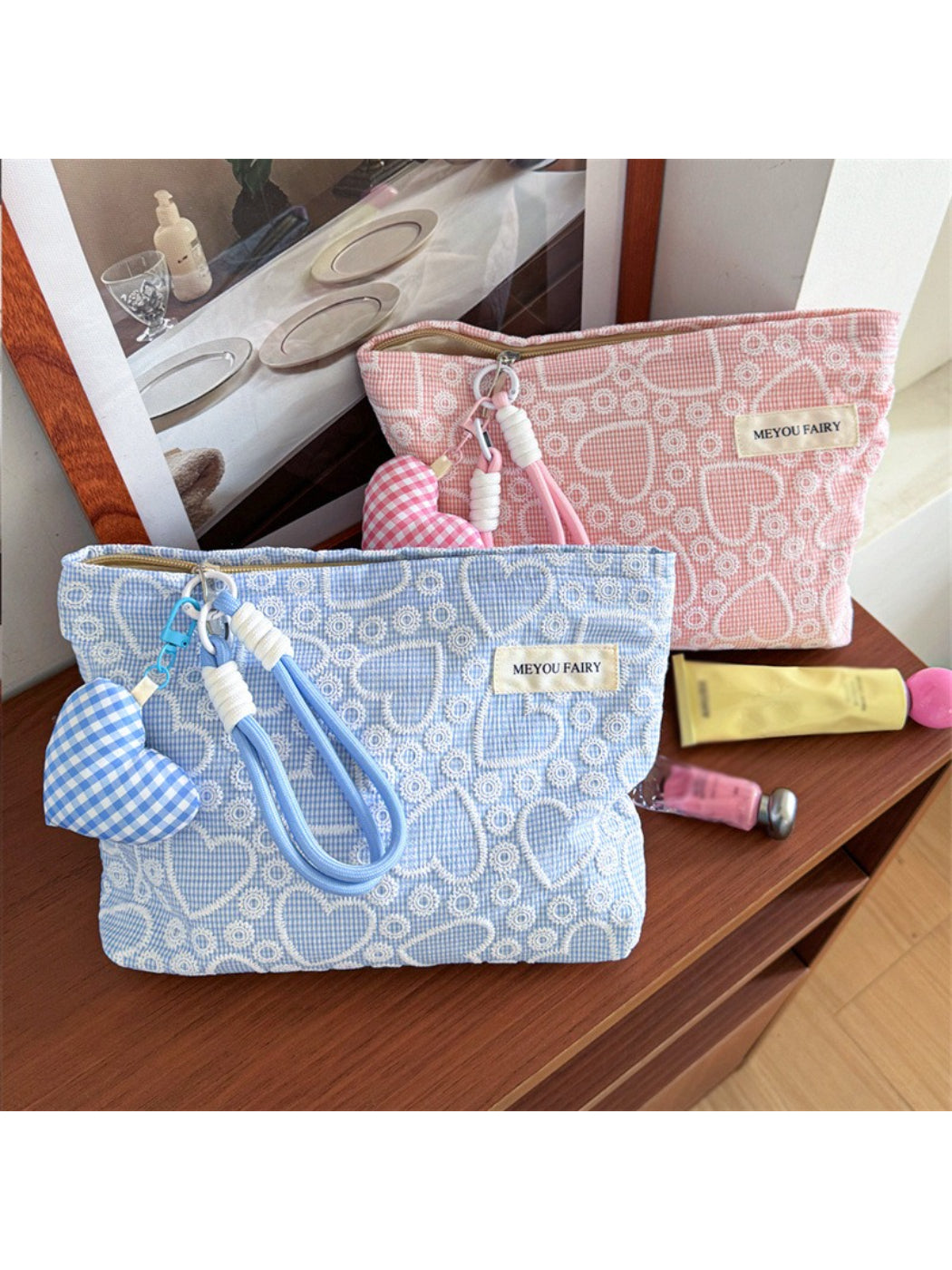 Cosbai Heart Embroidered Makeup Pouch product image
