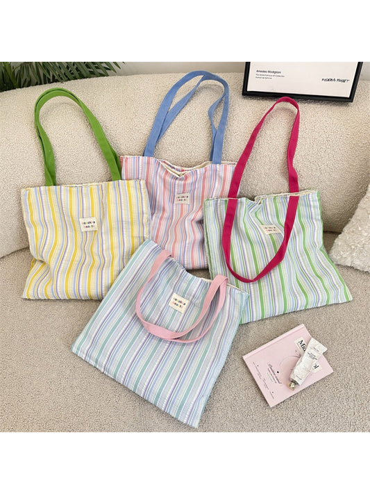 Cosbai - Colorful Stripe Shoulder Tote