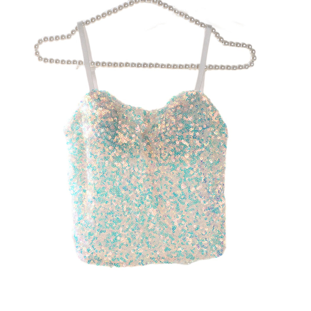 Vesty - Glitter Strappy Party Top With Built-In Padding