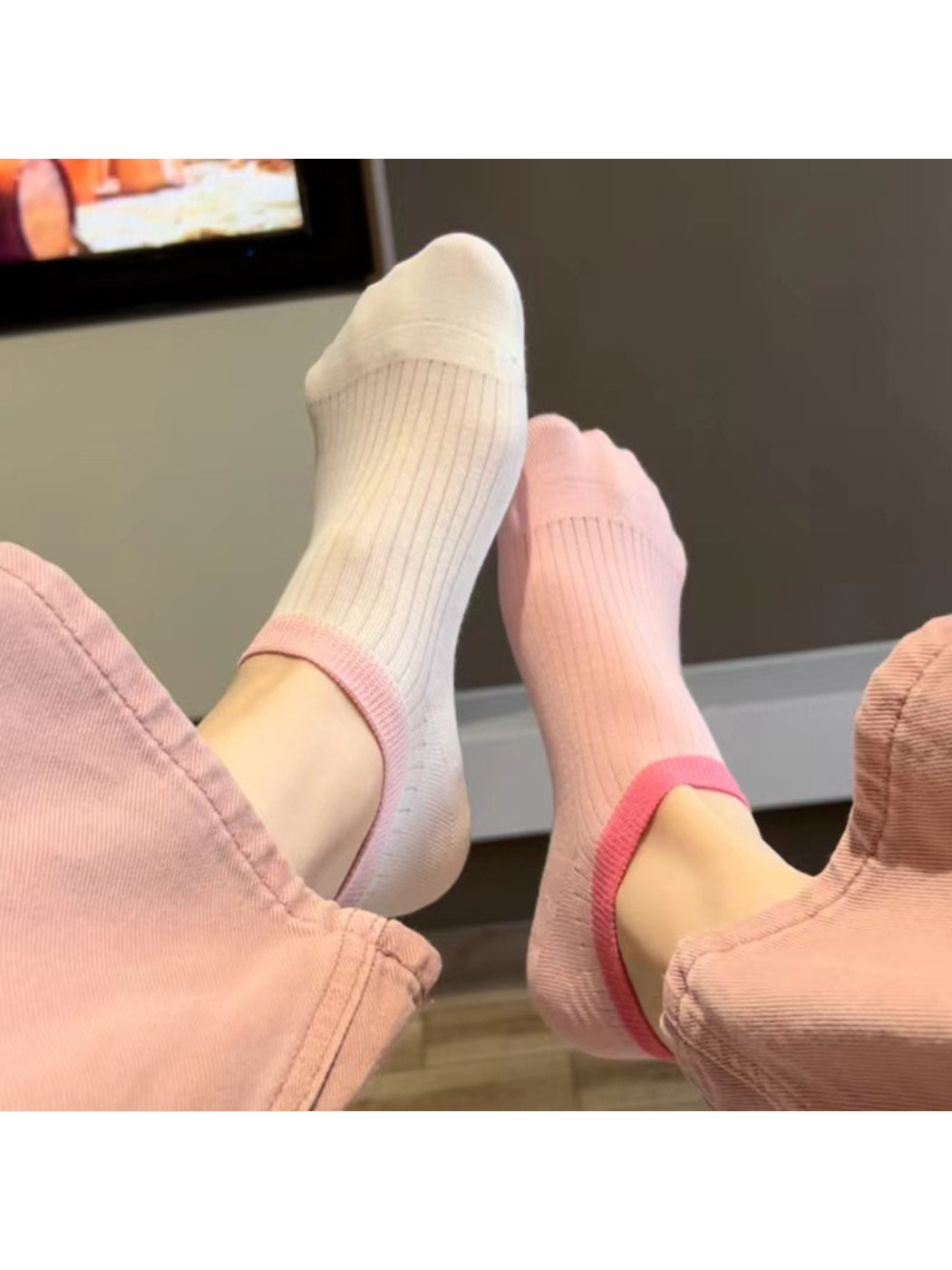 Pair of Rufia low cut everyday socks in white laid flat
