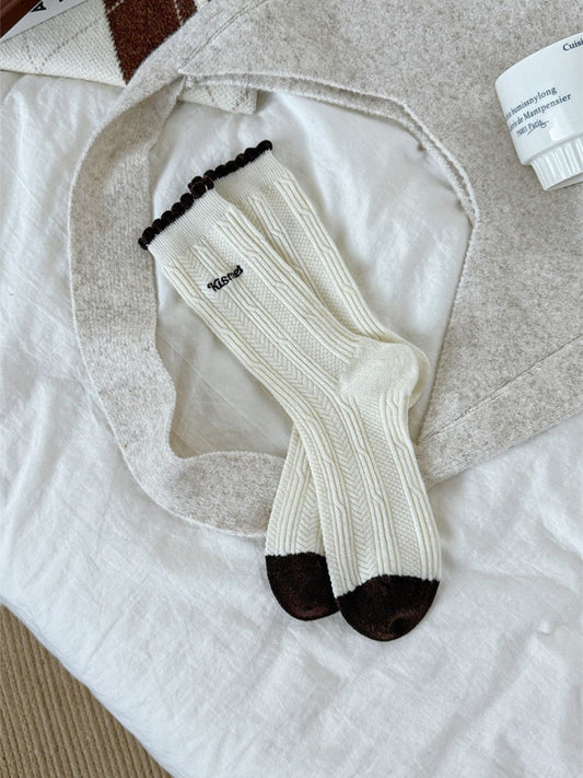 Rufia - Cable Knit Ruffle Crew Socks