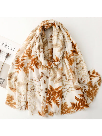 Scarvii - Leaf Print Long Thin Scarf - Versatile & Stylish