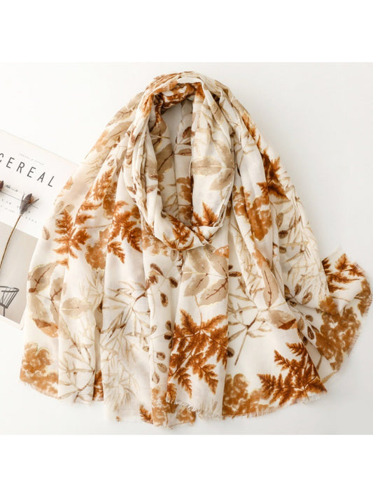 Scarvii - Leaf Print Long Thin Scarf - Versatile & Stylish