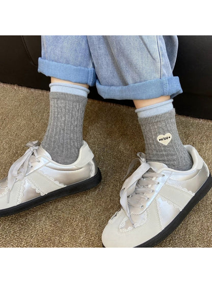 Rufia - Heart Label Ribbed Mid-Calf Crew Socks