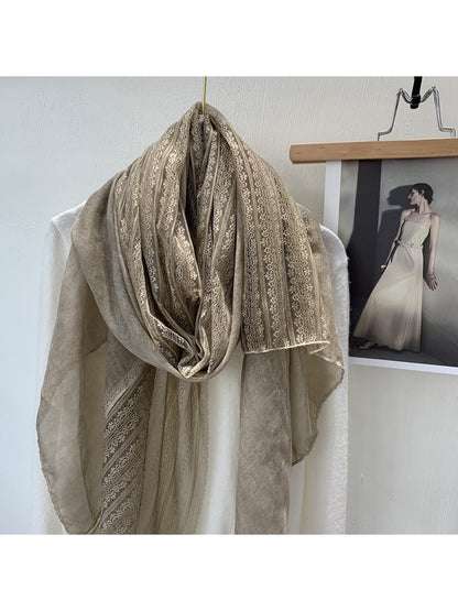Scarvii - Lace Trim Solid Color Long Fashion Scarf