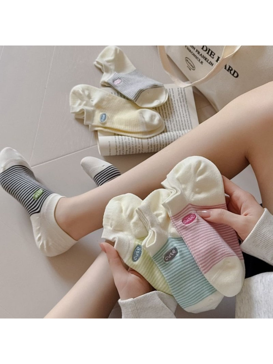 Rufia - Cute Patch Stripe No-Show Socks product image 2