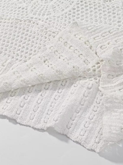 Crosa - Hollow Knitted Round Neck Long-Sleeve Top Sweater