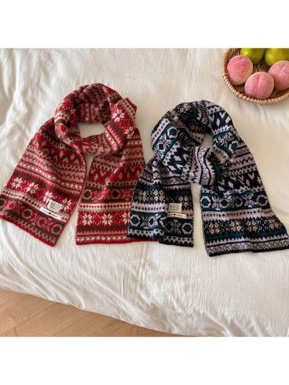 Scarvii - Geometric Fuzzy Knit Long Scarf