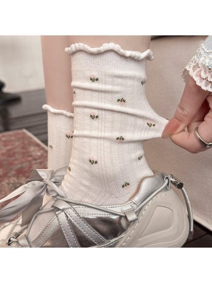 Rufia - Floral Print Ruffle Cuff Socks