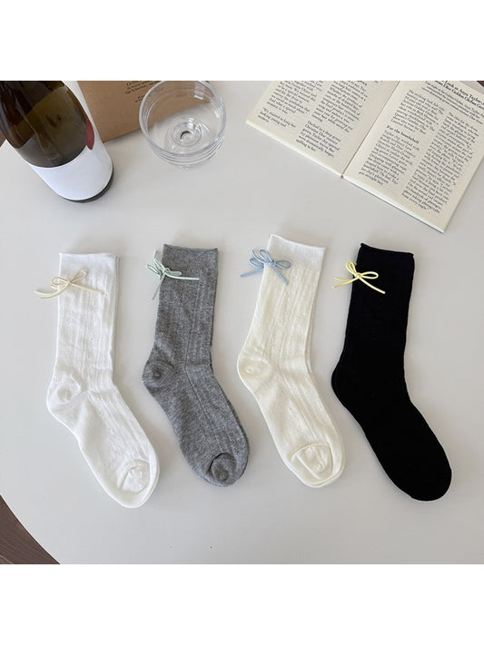 Rufia - Sweet Style Bow Accent Ribbed Crew Socks