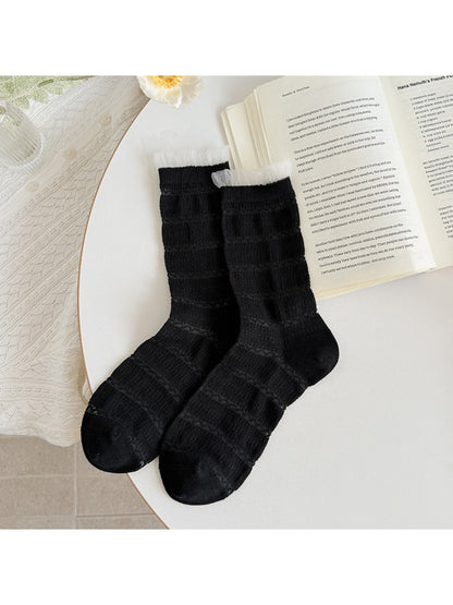 Packaging of Rufia textured everyday ruffle socks with brand label visible