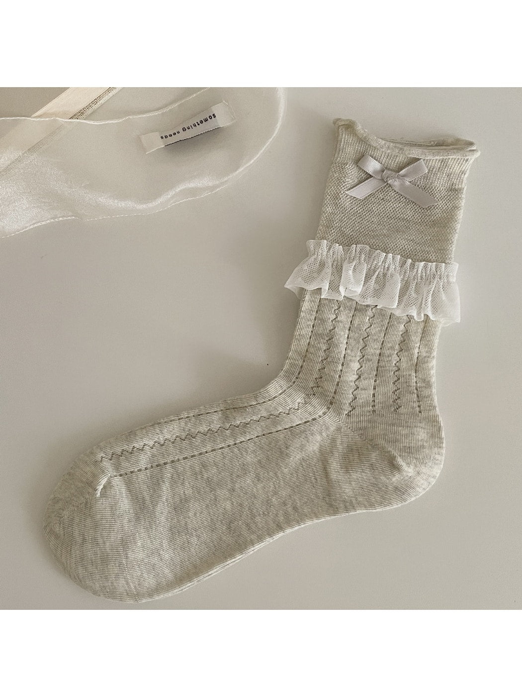 Rufia - Bow Ruffle Trim Ballet Style Crew Socks