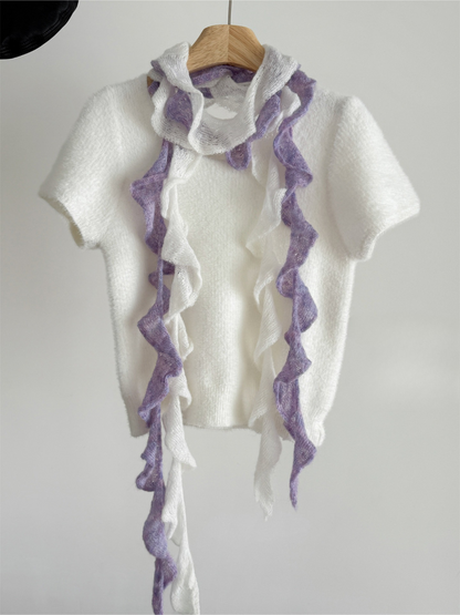 Scarvii - Solid Color Ruffle Skinny Scarf